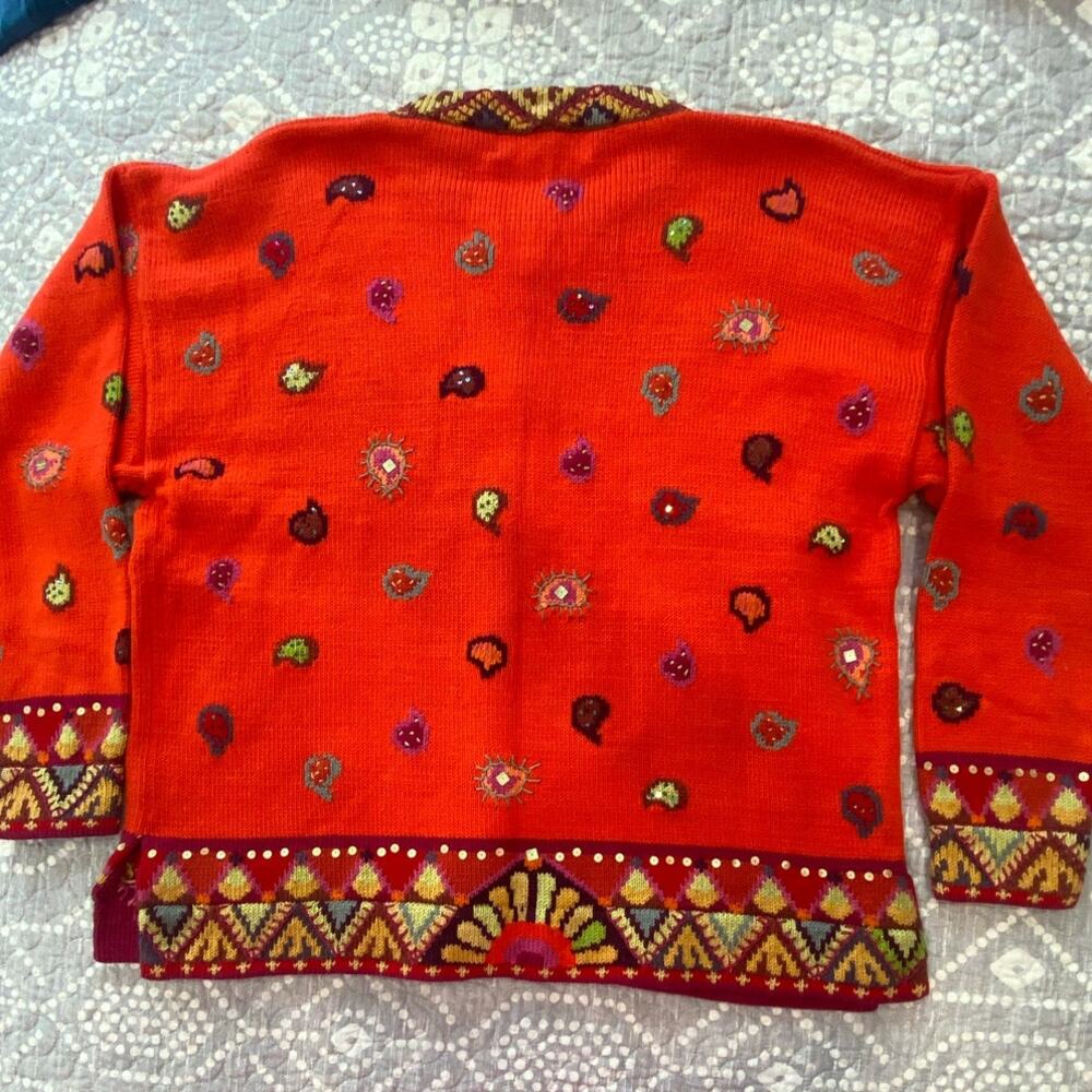 Vintage Christine Foley Sweater Women's Cardigan Bold Red Embellished Size 2(M) - Picture 8 of 10